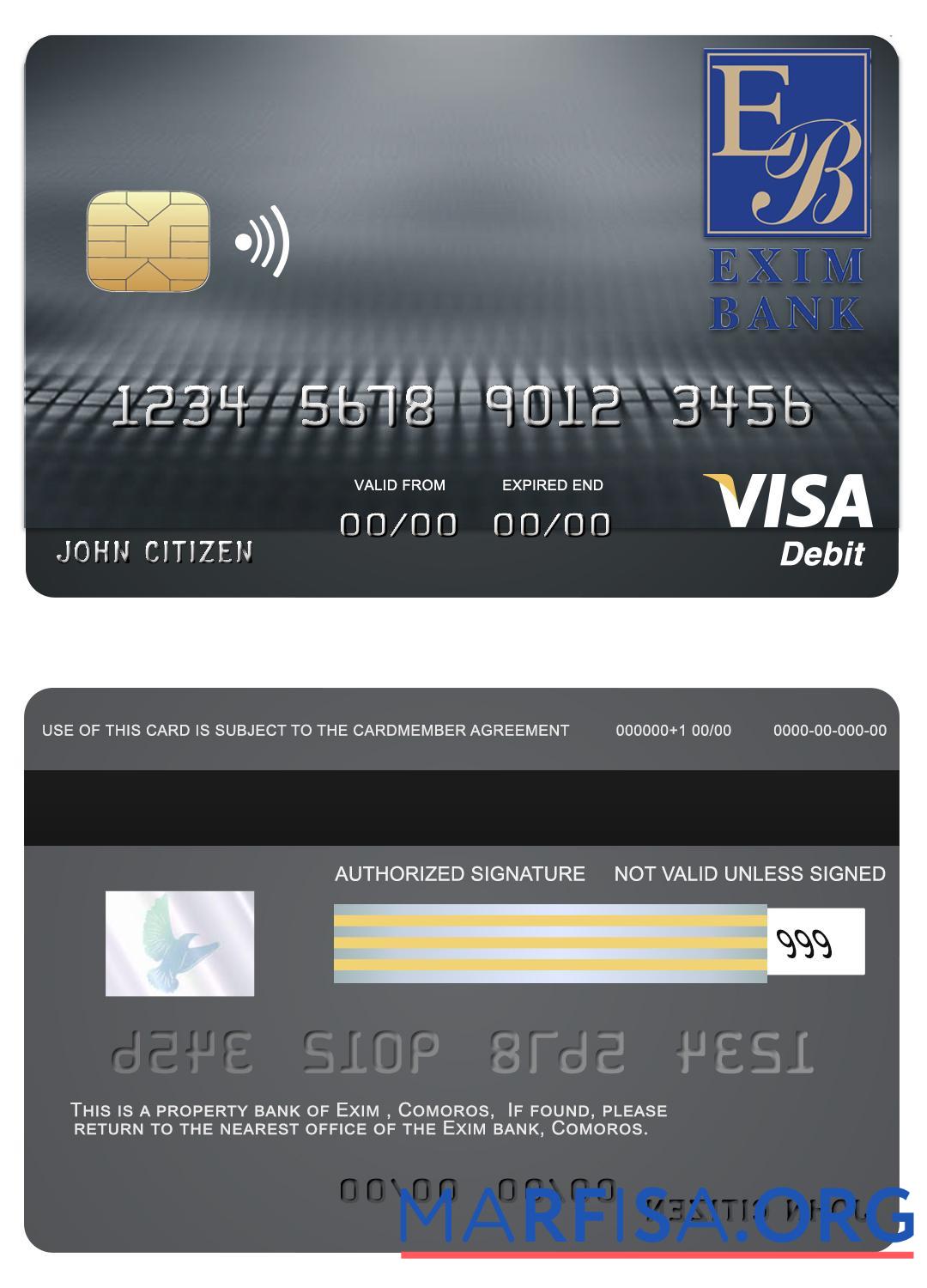 Blank Comoros Exim bank visa card sample